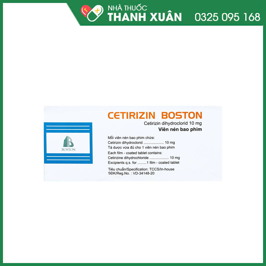 Cetirizin Boston thuốc điều trị dị ứng về mũi, mắt và triệu chứng mề đay vô căn